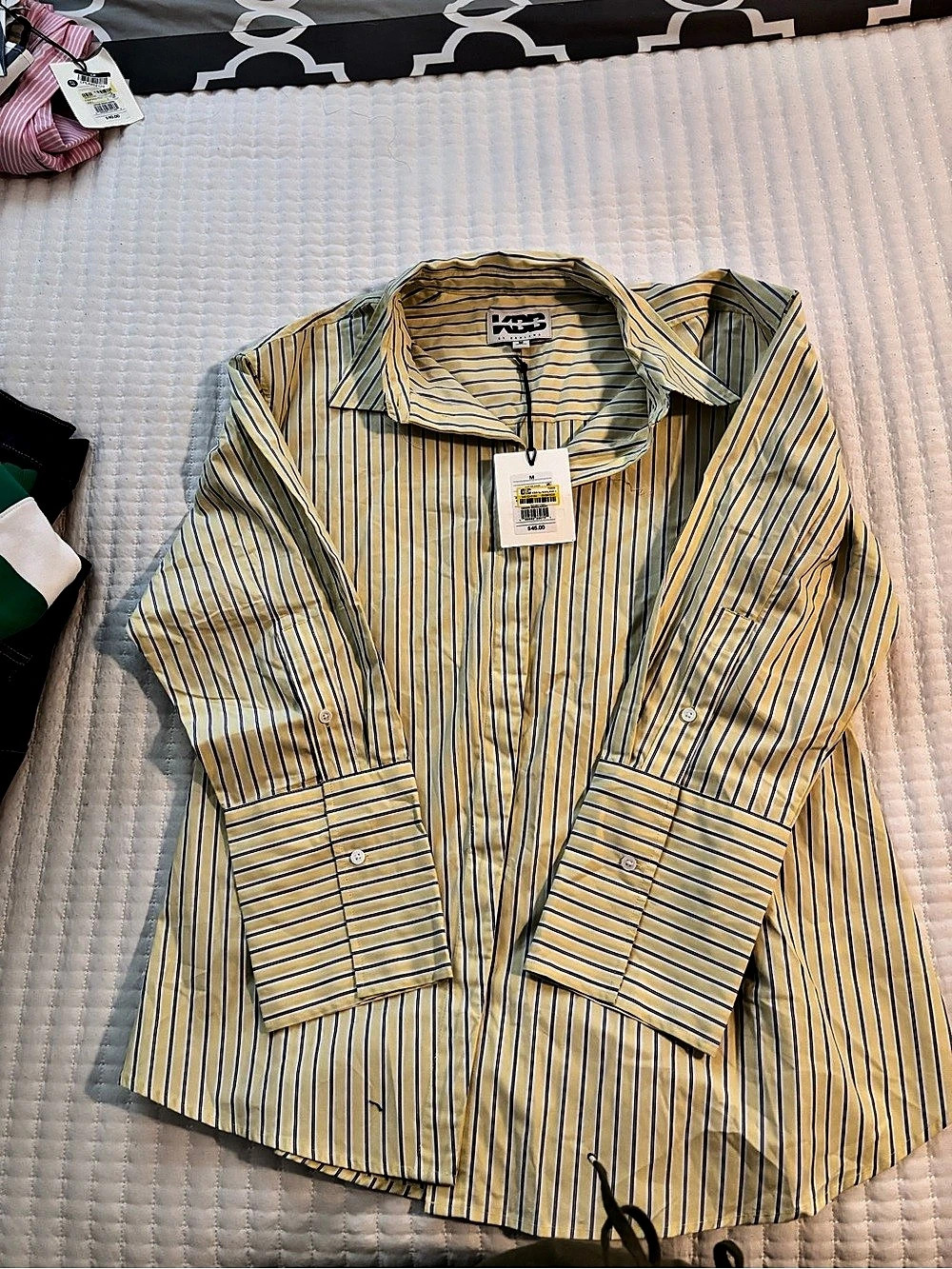 KBB Striped Button Down in Yellow & Blue Size Medium NWT
